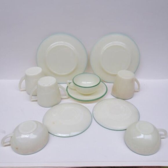 McKee Custard LAUREL Green Trim 11 Pieces Vintage Children's Hostess Dishes - Picture 4 of 5